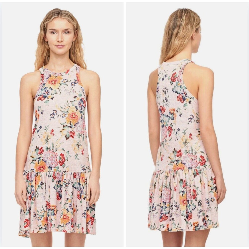 Rebecca Taylor Marlena Floral Linen Jersey Halter Dress Drop Waist Boho